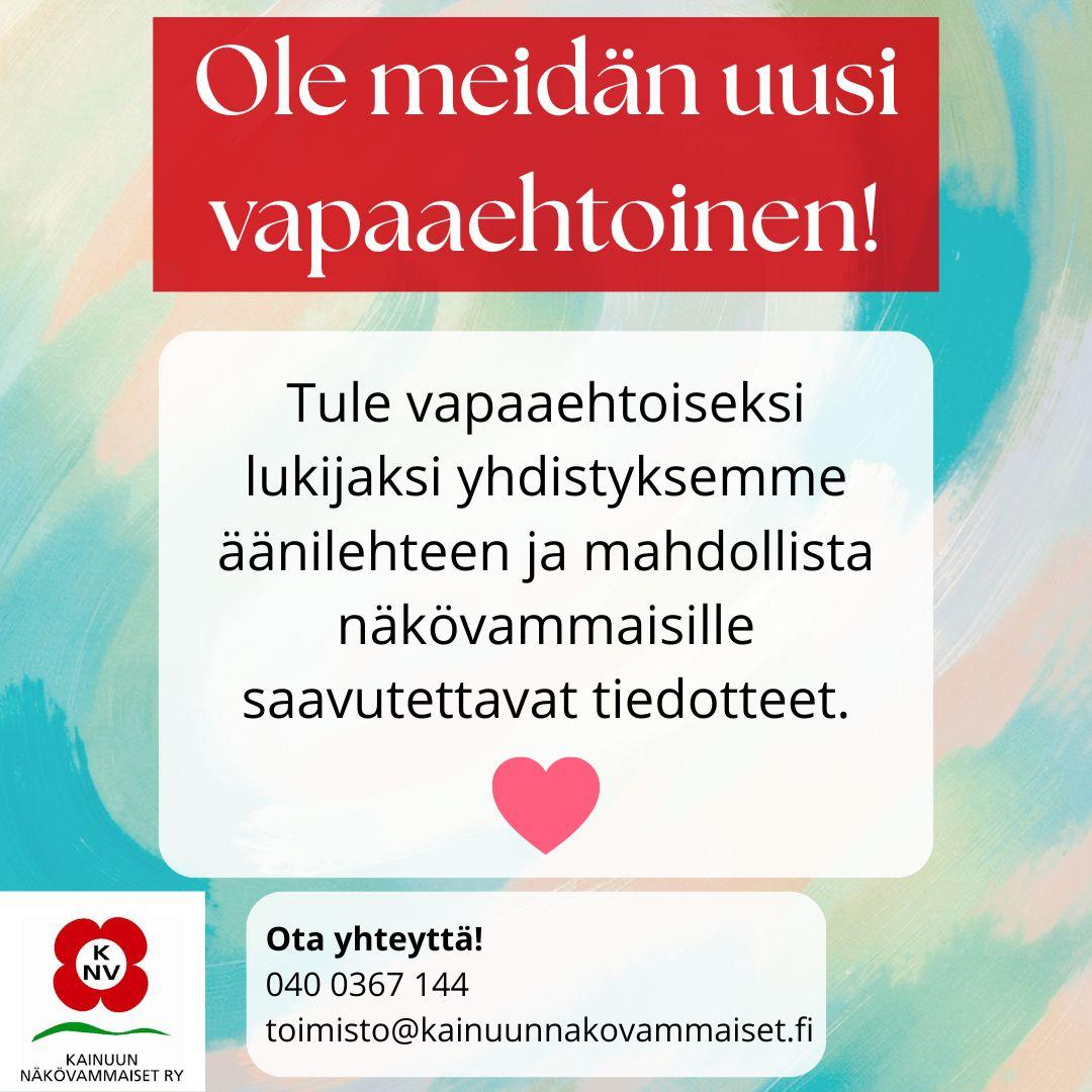 Värikäs tausta, sama info kuin sivustolla olevassa tekstissä.